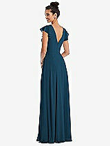 Rear View Thumbnail - Atlantic Blue Flutter Sleeve V-Keyhole Chiffon Maxi Dress