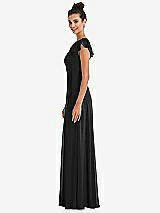 Side View Thumbnail - Black Flutter Sleeve V-Keyhole Chiffon Maxi Dress