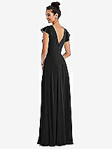 Rear View Thumbnail - Black Flutter Sleeve V-Keyhole Chiffon Maxi Dress