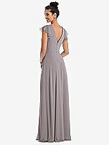 Rear View Thumbnail - Cashmere Gray Flutter Sleeve V-Keyhole Chiffon Maxi Dress