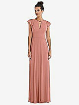 Front View Thumbnail - Desert Rose Flutter Sleeve V-Keyhole Chiffon Maxi Dress