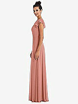 Side View Thumbnail - Desert Rose Flutter Sleeve V-Keyhole Chiffon Maxi Dress