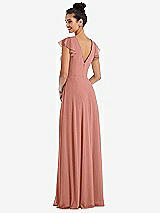 Rear View Thumbnail - Desert Rose Flutter Sleeve V-Keyhole Chiffon Maxi Dress