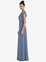 Side View Thumbnail - Larkspur Blue Flutter Sleeve V-Keyhole Chiffon Maxi Dress