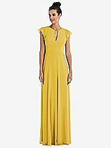 Front View Thumbnail - Marigold Flutter Sleeve V-Keyhole Chiffon Maxi Dress