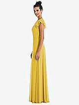 Side View Thumbnail - Marigold Flutter Sleeve V-Keyhole Chiffon Maxi Dress