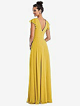 Rear View Thumbnail - Marigold Flutter Sleeve V-Keyhole Chiffon Maxi Dress