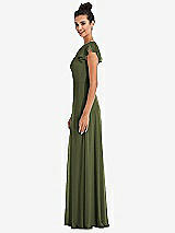 Side View Thumbnail - Olive Green Flutter Sleeve V-Keyhole Chiffon Maxi Dress