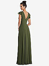 Rear View Thumbnail - Olive Green Flutter Sleeve V-Keyhole Chiffon Maxi Dress
