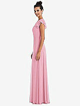 Side View Thumbnail - Peony Pink Flutter Sleeve V-Keyhole Chiffon Maxi Dress