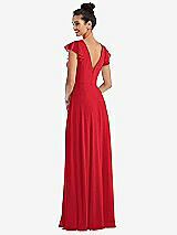 Rear View Thumbnail - Parisian Red Flutter Sleeve V-Keyhole Chiffon Maxi Dress