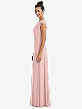 Side View Thumbnail - Rose - PANTONE Rose Quartz Flutter Sleeve V-Keyhole Chiffon Maxi Dress