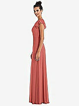Side View Thumbnail - Coral Pink Flutter Sleeve V-Keyhole Chiffon Maxi Dress