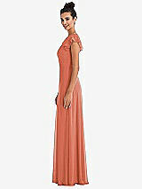 Side View Thumbnail - Terracotta Copper Flutter Sleeve V-Keyhole Chiffon Maxi Dress