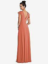 Rear View Thumbnail - Terracotta Copper Flutter Sleeve V-Keyhole Chiffon Maxi Dress