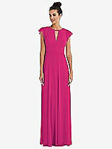 Front View Thumbnail - Think Pink Flutter Sleeve V-Keyhole Chiffon Maxi Dress