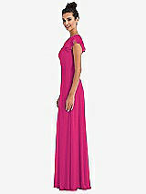 Side View Thumbnail - Think Pink Flutter Sleeve V-Keyhole Chiffon Maxi Dress