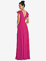 Rear View Thumbnail - Think Pink Flutter Sleeve V-Keyhole Chiffon Maxi Dress