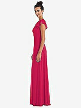 Side View Thumbnail - Vivid Pink Flutter Sleeve V-Keyhole Chiffon Maxi Dress