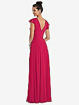Rear View Thumbnail - Vivid Pink Flutter Sleeve V-Keyhole Chiffon Maxi Dress