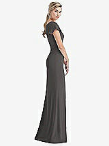 Side View Thumbnail - Caviar Gray One-Shoulder Cap Sleeve Trumpet Gown with Front Slit