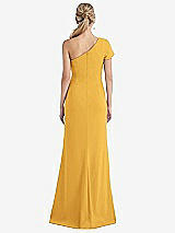 Rear View Thumbnail - NYC Yellow One-Shoulder Cap Sleeve Trumpet Gown with Front Slit