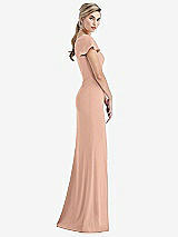 Side View Thumbnail - Pale Peach One-Shoulder Cap Sleeve Trumpet Gown with Front Slit
