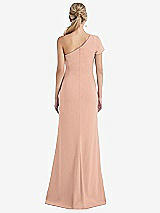 Rear View Thumbnail - Pale Peach One-Shoulder Cap Sleeve Trumpet Gown with Front Slit