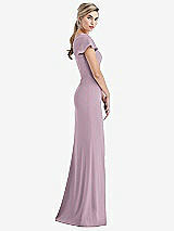 Side View Thumbnail - Suede Rose One-Shoulder Cap Sleeve Trumpet Gown with Front Slit