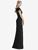 Side View Thumbnail - Black One-Shoulder Cap Sleeve Trumpet Gown with Front Slit