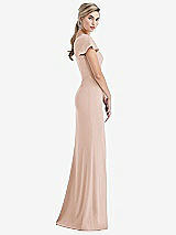 Side View Thumbnail - Cameo One-Shoulder Cap Sleeve Trumpet Gown with Front Slit