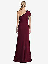 Rear View Thumbnail - Cabernet One-Shoulder Cap Sleeve Trumpet Gown with Front Slit