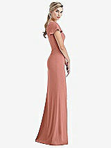 Side View Thumbnail - Desert Rose One-Shoulder Cap Sleeve Trumpet Gown with Front Slit