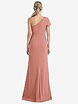Rear View Thumbnail - Desert Rose One-Shoulder Cap Sleeve Trumpet Gown with Front Slit