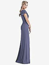 Side View Thumbnail - French Blue One-Shoulder Cap Sleeve Trumpet Gown with Front Slit