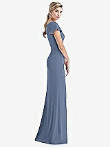 Side View Thumbnail - Larkspur Blue One-Shoulder Cap Sleeve Trumpet Gown with Front Slit