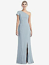 Front View Thumbnail - Mist One-Shoulder Cap Sleeve Trumpet Gown with Front Slit