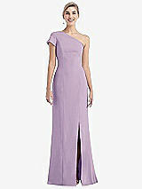 Front View Thumbnail - Pale Purple One-Shoulder Cap Sleeve Trumpet Gown with Front Slit