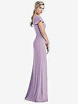 Side View Thumbnail - Pale Purple One-Shoulder Cap Sleeve Trumpet Gown with Front Slit
