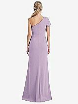 Rear View Thumbnail - Pale Purple One-Shoulder Cap Sleeve Trumpet Gown with Front Slit