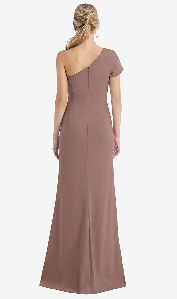 Back View - Sienna One-Shoulder Cap Sleeve Trumpet Gown with Front Slit
