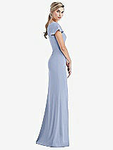 Side View Thumbnail - Sky Blue One-Shoulder Cap Sleeve Trumpet Gown with Front Slit