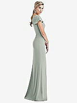 Side View Thumbnail - Willow Green One-Shoulder Cap Sleeve Trumpet Gown with Front Slit