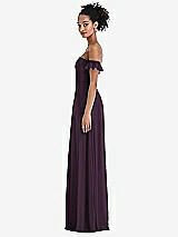 Side View Thumbnail - Aubergine Off-the-Shoulder Ruffle Cuff Sleeve Chiffon Maxi Dress