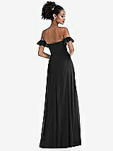 Rear View Thumbnail - Black Off-the-Shoulder Ruffle Cuff Sleeve Chiffon Maxi Dress