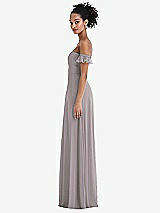 Side View Thumbnail - Cashmere Gray Off-the-Shoulder Ruffle Cuff Sleeve Chiffon Maxi Dress