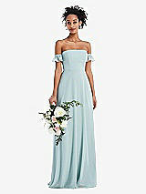 Alt View 1 Thumbnail - French Blue Off-the-Shoulder Ruffle Cuff Sleeve Chiffon Maxi Dress