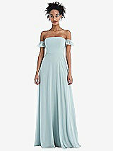 Front View Thumbnail - French Blue Off-the-Shoulder Ruffle Cuff Sleeve Chiffon Maxi Dress