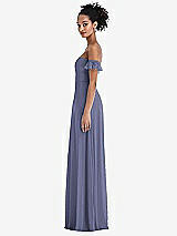 Side View Thumbnail - French Blue Off-the-Shoulder Ruffle Cuff Sleeve Chiffon Maxi Dress