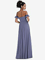 Rear View Thumbnail - French Blue Off-the-Shoulder Ruffle Cuff Sleeve Chiffon Maxi Dress